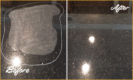 Before and After Picture of a Westfield Hard Surface Restoration Service on a Granite Countertop to Remove Scratches